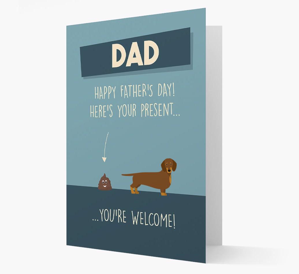 'Dad, here's your present...' Card for {breedFullName} Dad