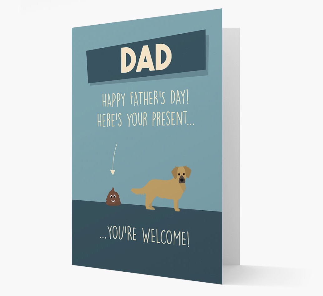 'Dad, here's your present...' Card for {breedFullName} Dad