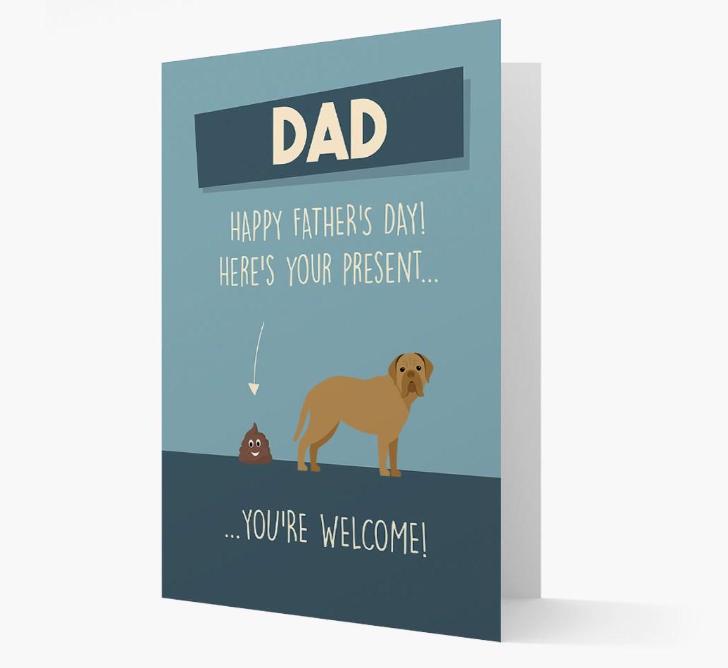 'Dad, here's your present...' Card for {breedFullName} Dad
