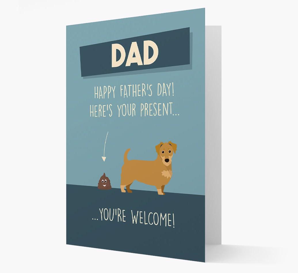'Dad, here's your present...' Card for {breedFullName} Dad
