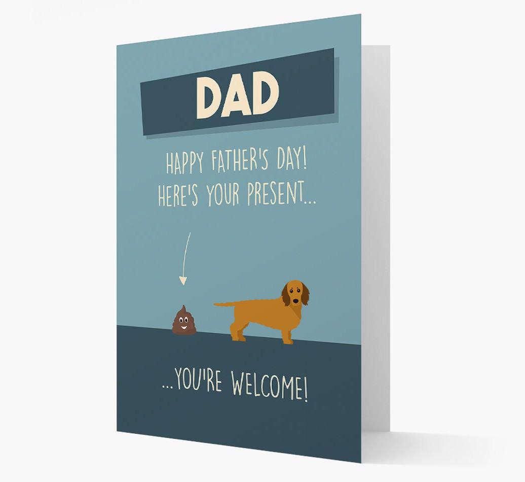 'Dad, here's your present...' Card for {breedFullName} Dad