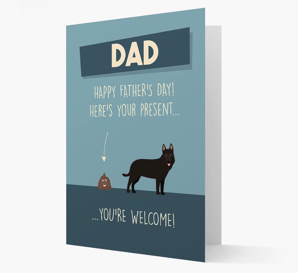 'Dad, here's your present...' Card for {breedFullName} Dad
