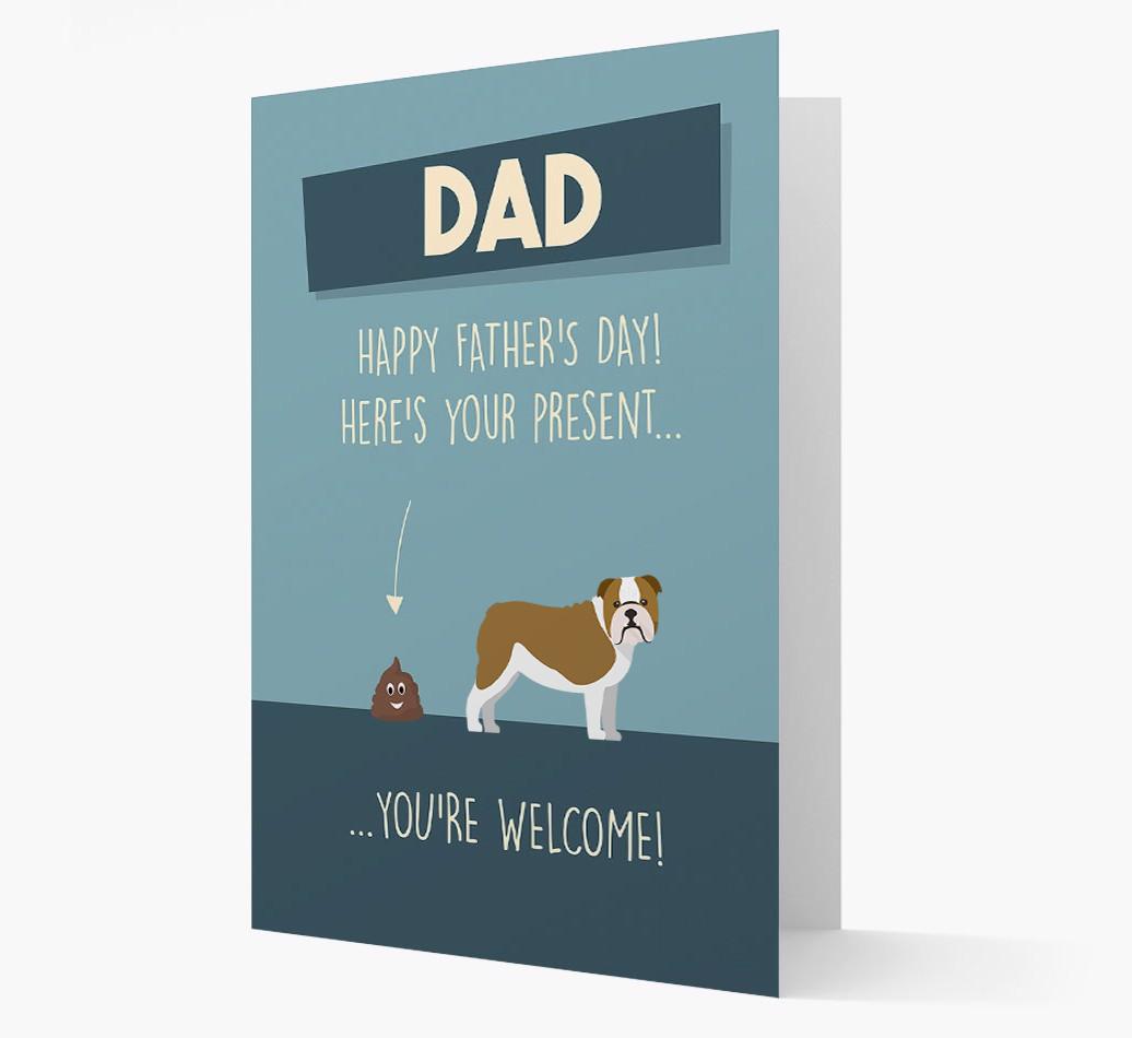'Dad, here's your present...' Card for {breedFullName} Dad
