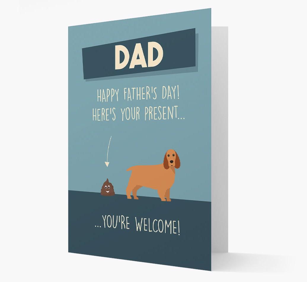 'Dad, here's your present...' Card for {breedFullName} Dad