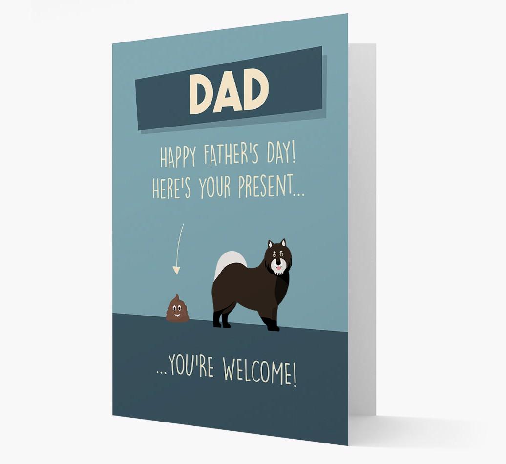 'Dad, here's your present...' Card for {breedFullName} Dad