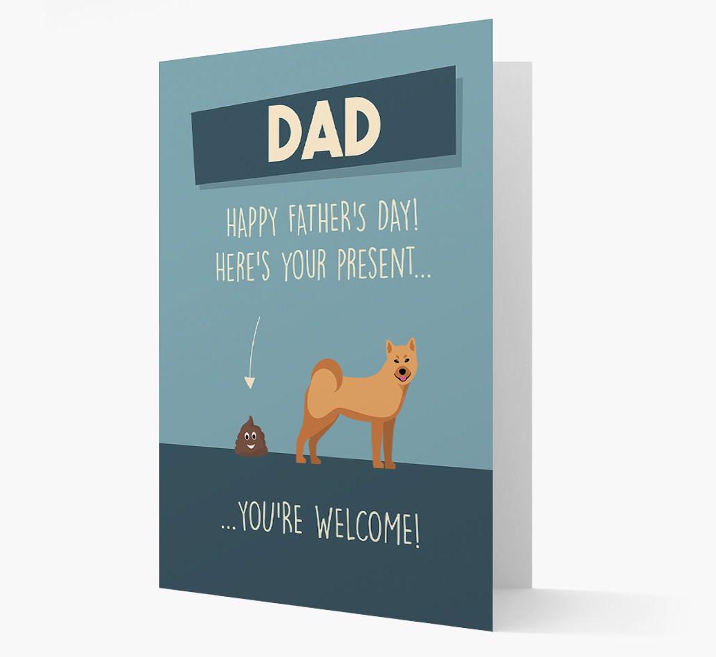 'Dad, here's your present...' Card for {breedFullName} Dad