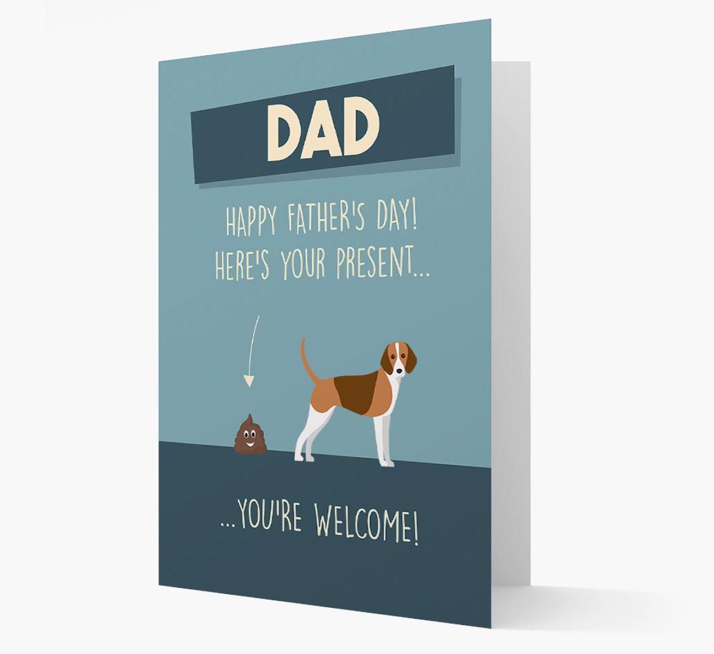 'Dad, here's your present...' Card for {breedFullName} Dad