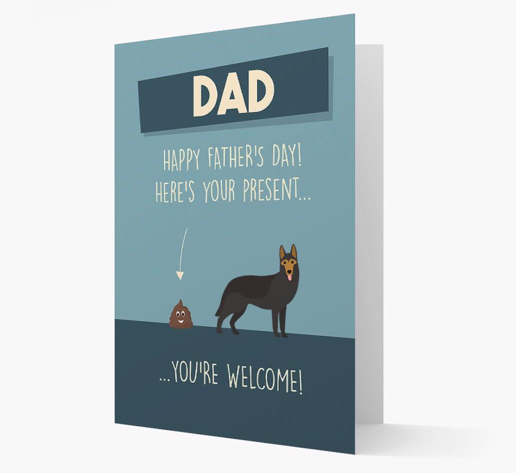'Dad, here's your present...' Card for {breedFullName} Dad