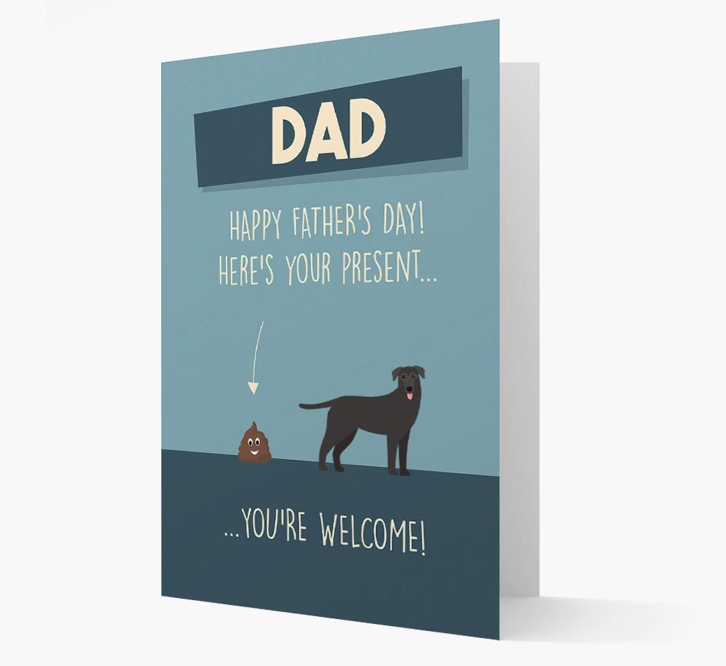 'Dad, here's your present...' Card for {breedFullName} Dad