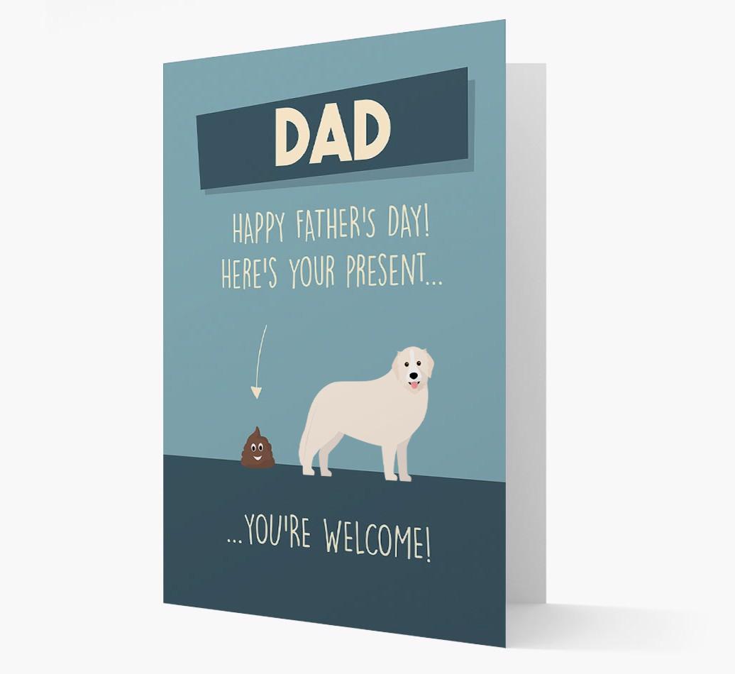 'Dad, here's your present...' Card for {breedFullName} Dad