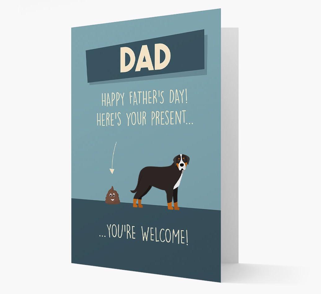 'Dad, here's your present...' Card for {breedFullName} Dad