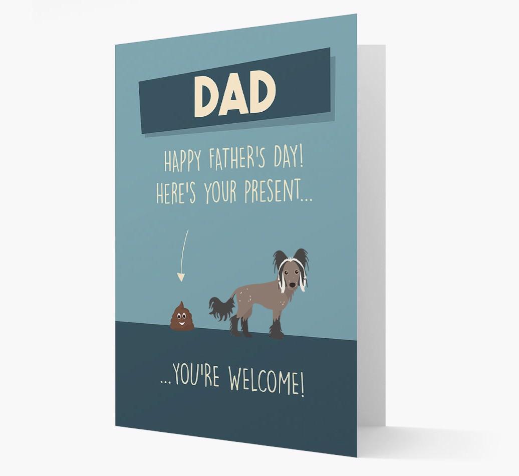 'Dad, here's your present...' Card for {breedFullName} Dad