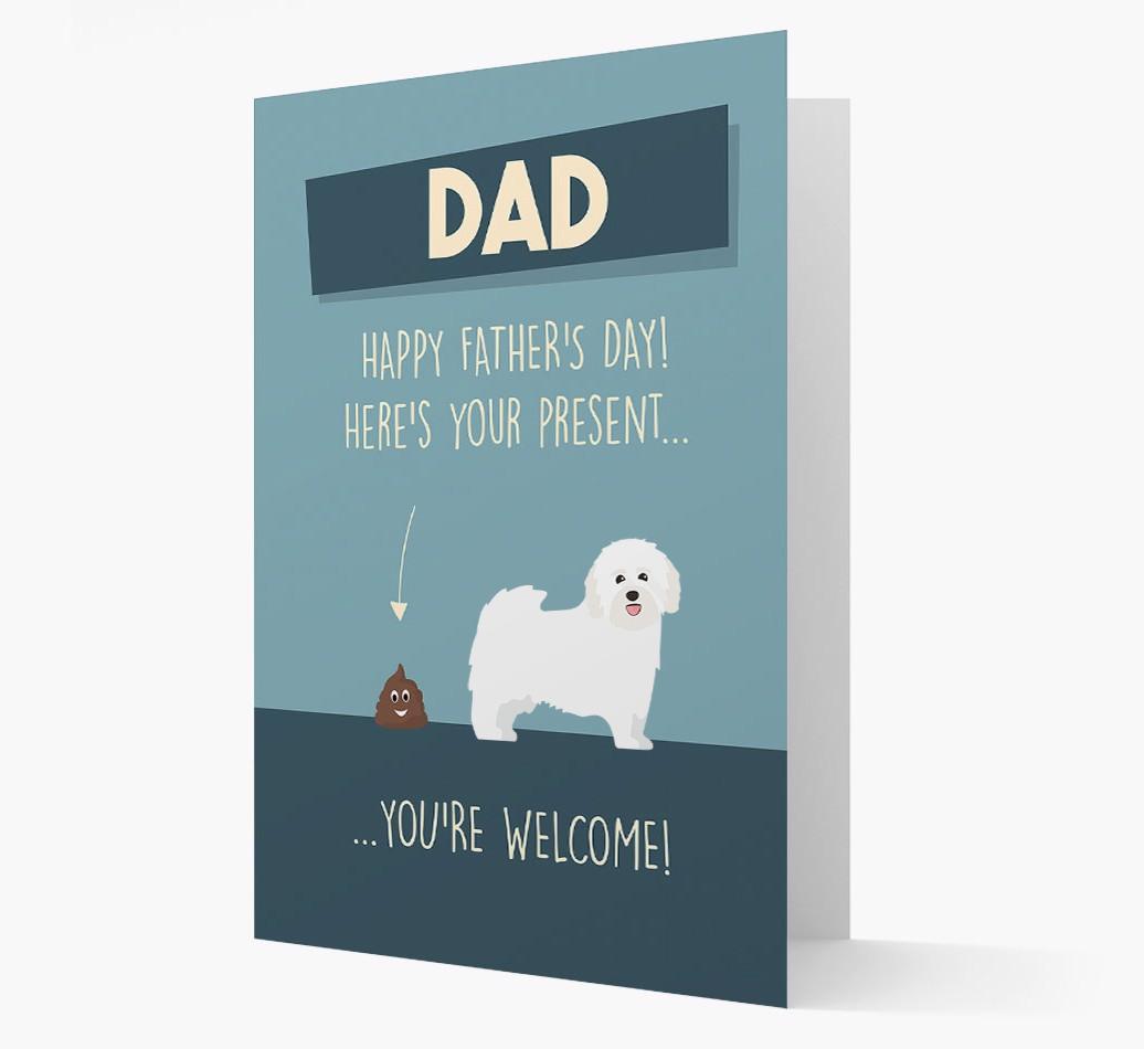 'Dad, here's your present...' Card for {breedFullName} Dad