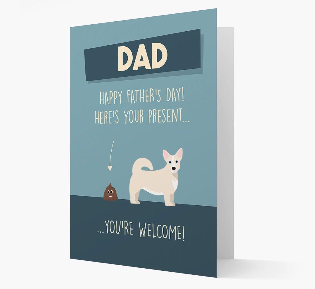 'Dad, here's your present...' Card for {breedFullName} Dad