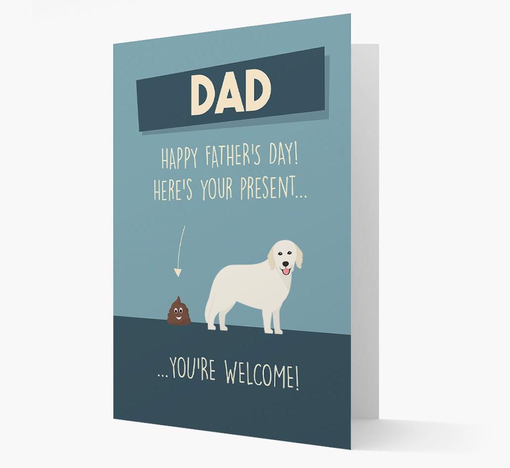 'Dad, here's your present...' Card for {breedFullName} Dad