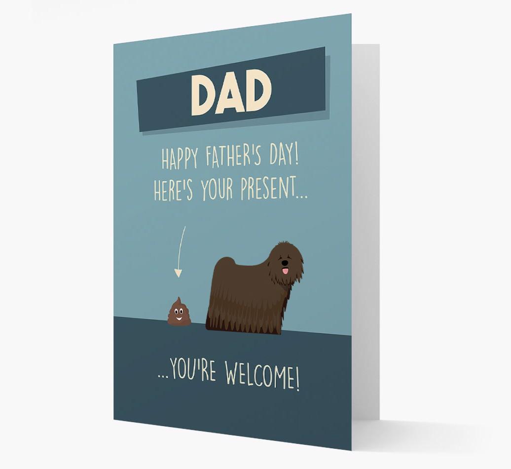 'Dad, here's your present...' Card for {breedFullName} Dad