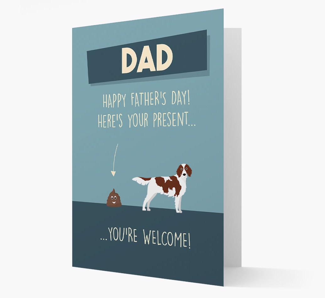 'Dad, here's your present...' Card for {breedFullName} Dad
