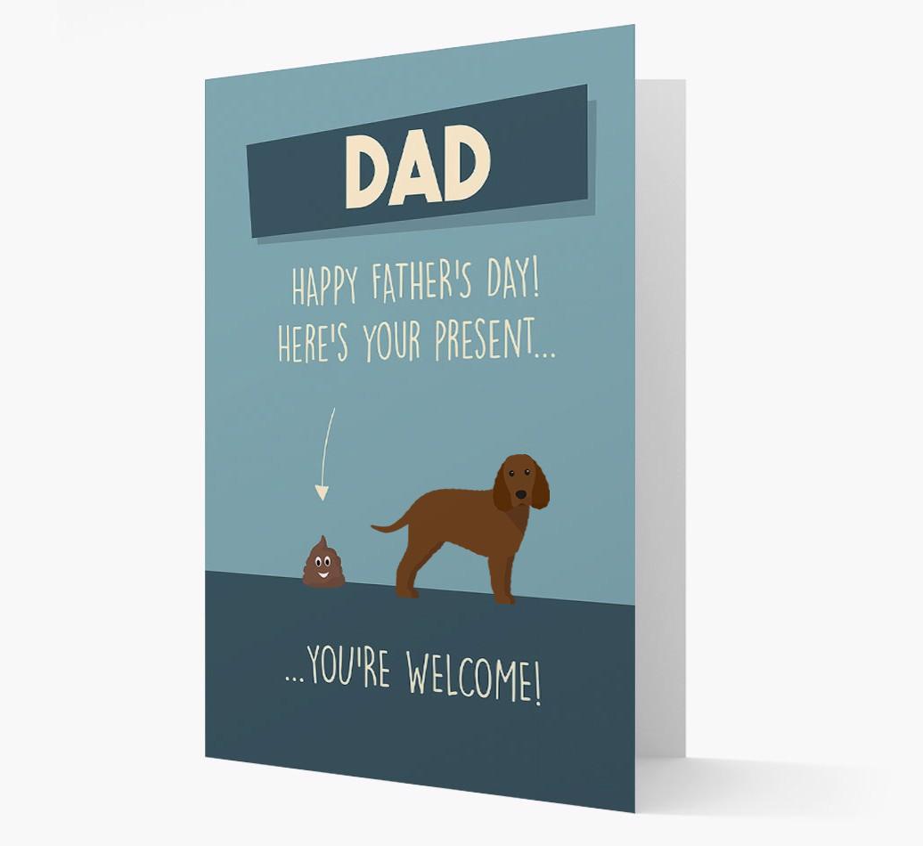 'Dad, here's your present...' Card for {breedFullName} Dad