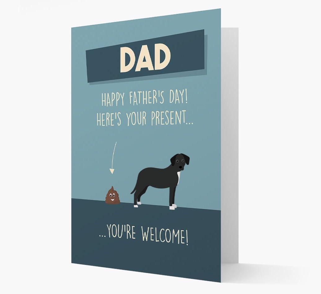 'Dad, here's your present...' Card for {breedFullName} Dad