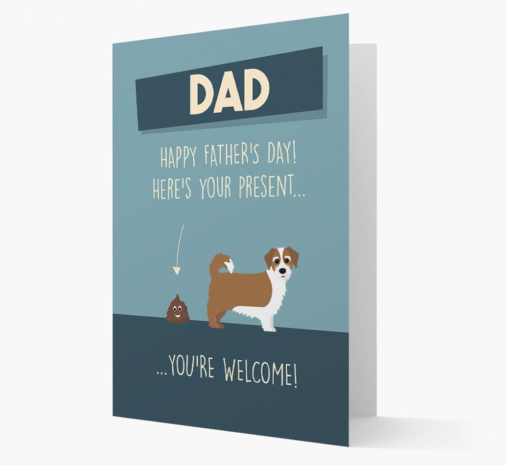 'Dad, here's your present...' Card for {breedFullName} Dad