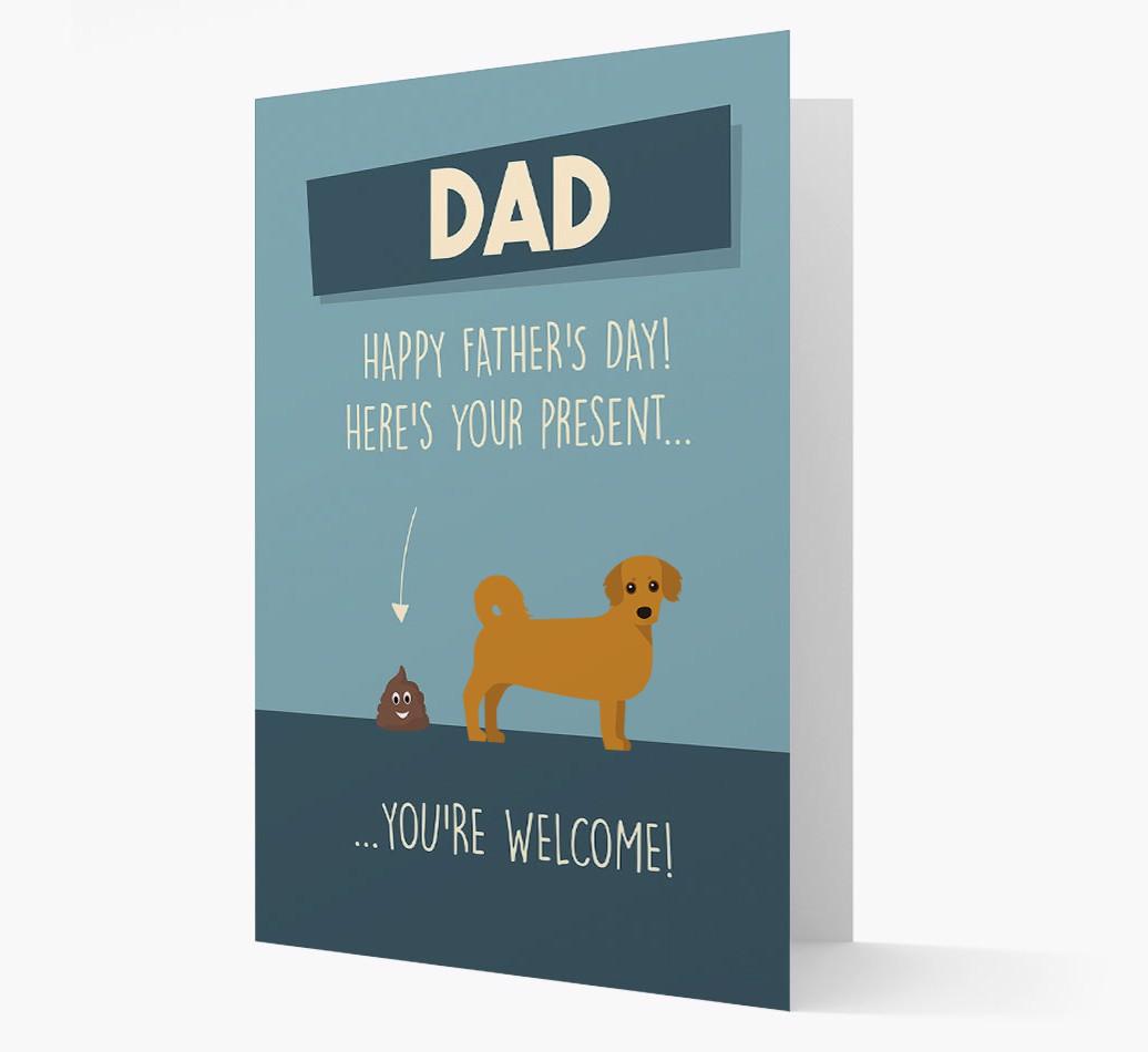 'Dad, here's your present...' Card for {breedFullName} Dad