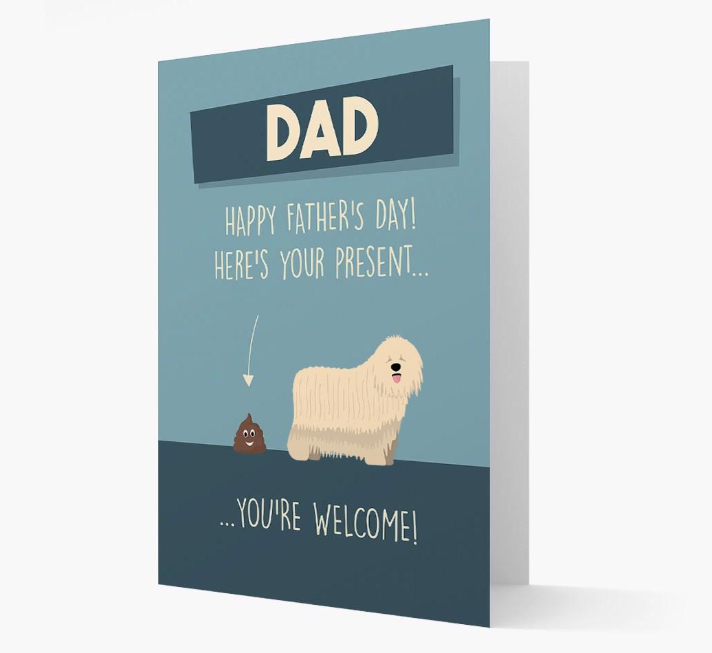 'Dad, here's your present...' Card for {breedFullName} Dad