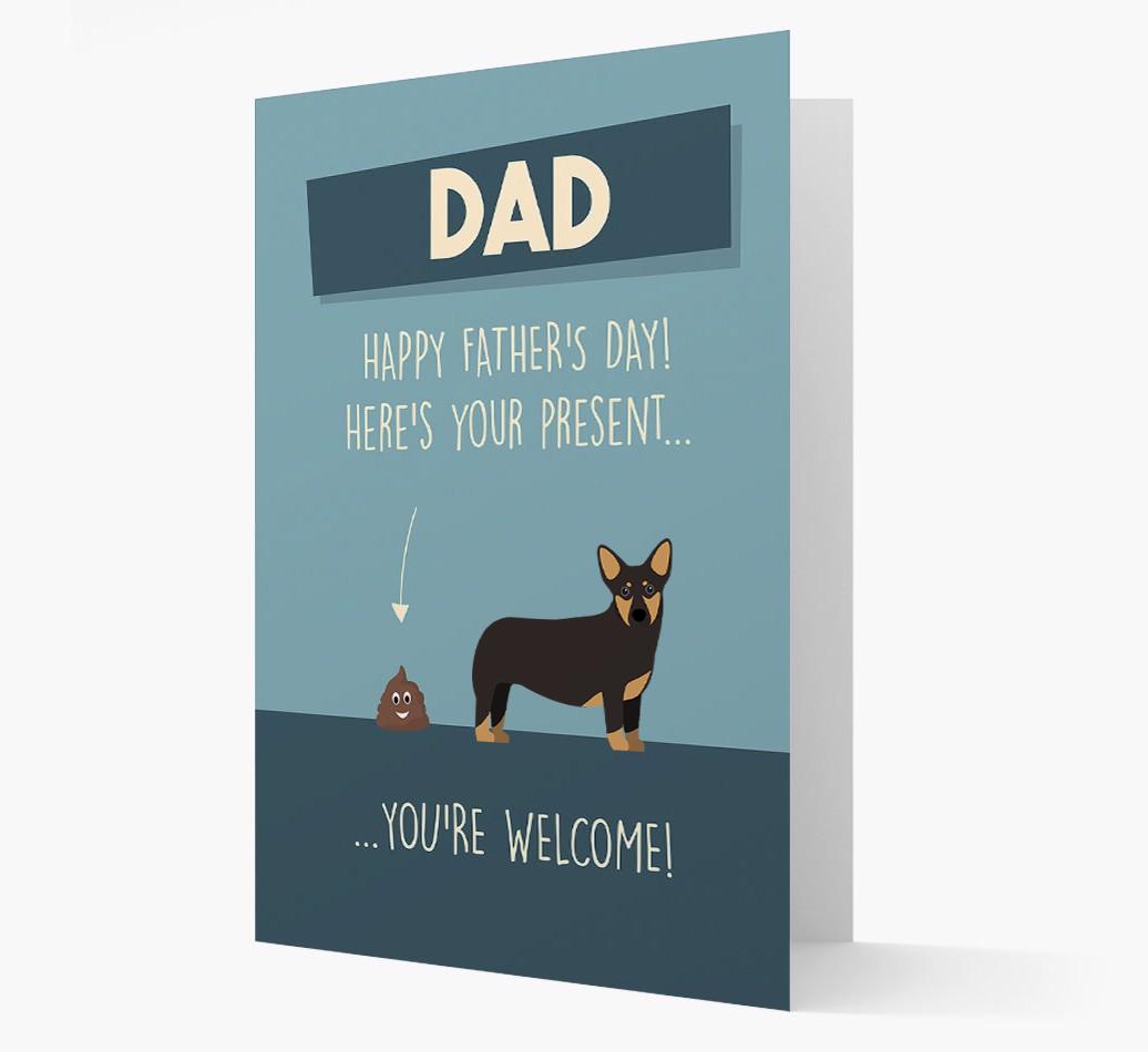 'Dad, here's your present...' Card for {breedFullName} Dad