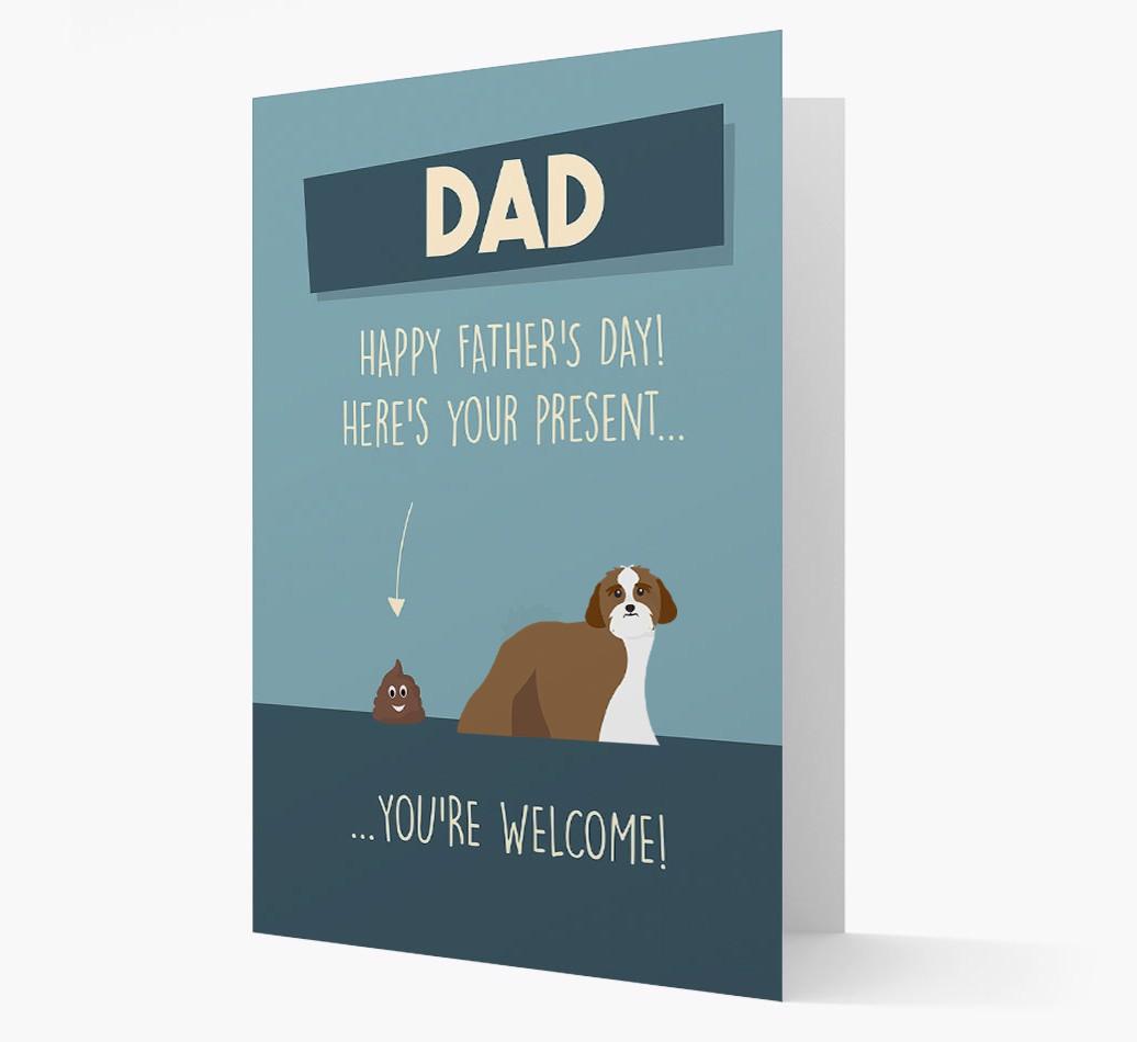 'Dad, here's your present...' Card for {breedFullName} Dad