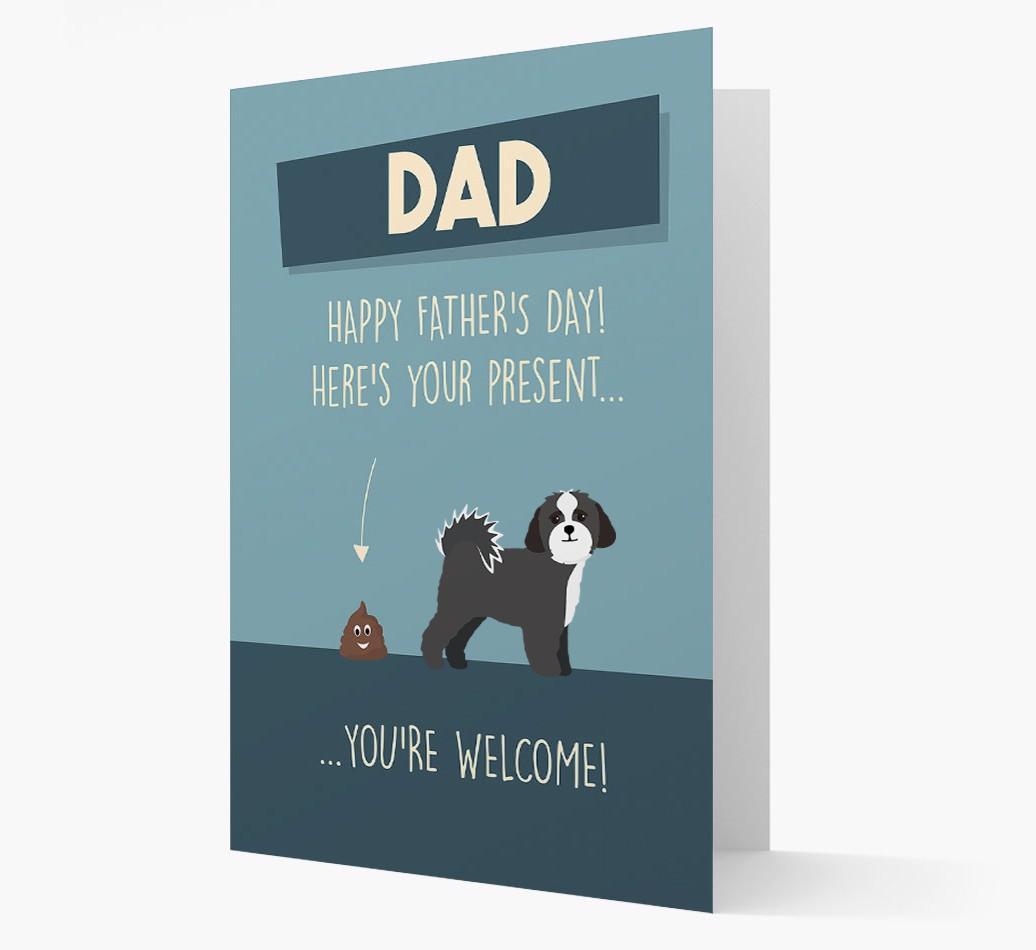'Dad, here's your present...' Card for {breedFullName} Dad