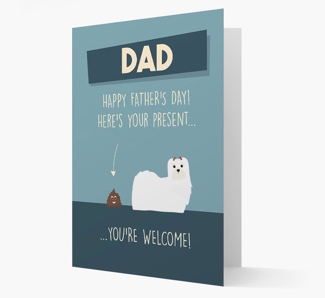 'Dad, here's your present...' Card for {breedFullName} Dad