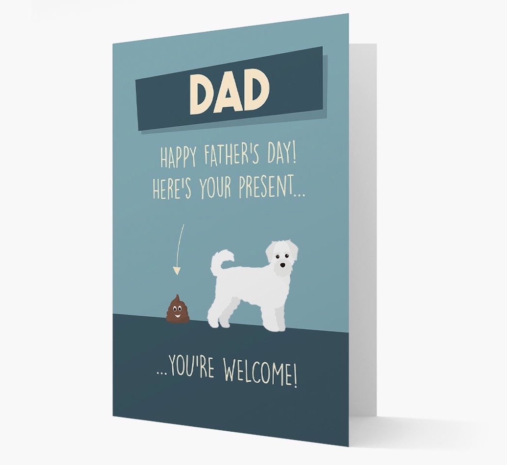 'Dad, here's your present...' Card for {breedFullName} Dad