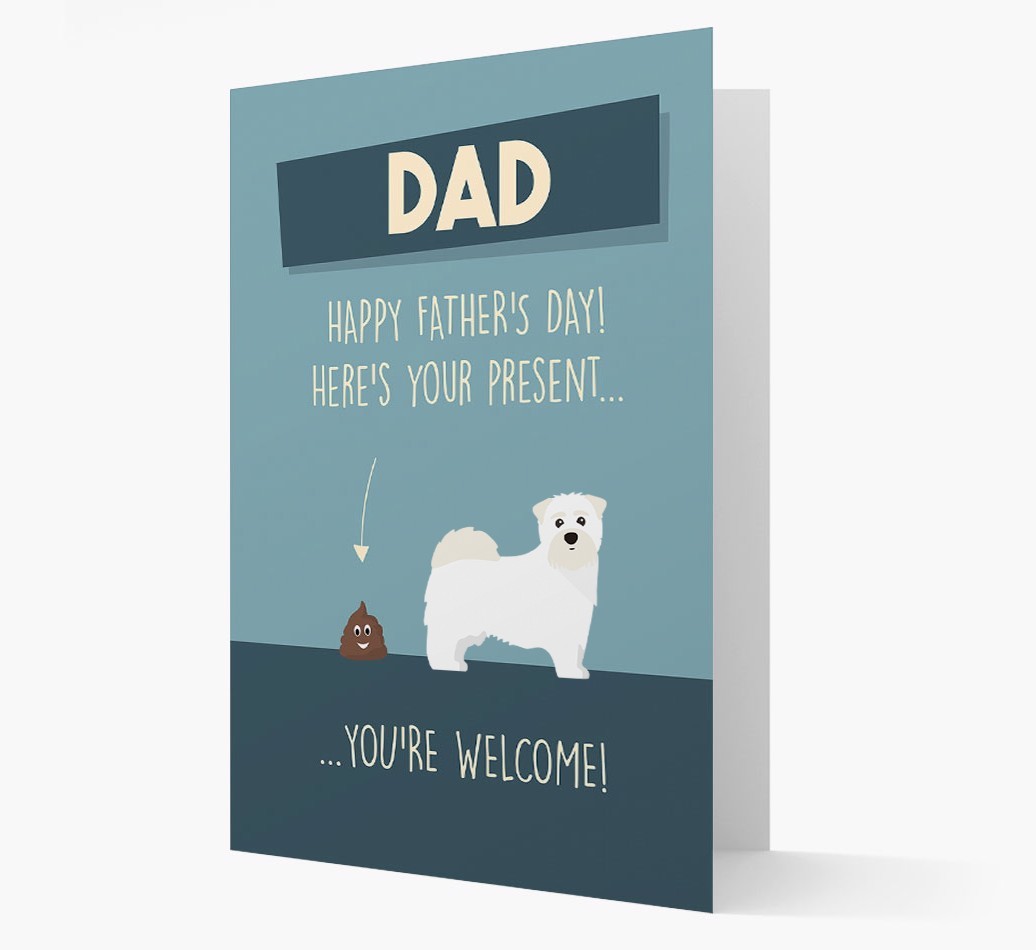 'Dad, here's your present...' Card for {breedFullName} Dad