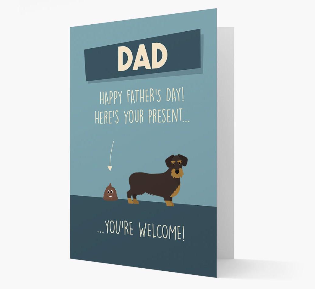 'Dad, here's your present...' Card for {breedFullName} Dad