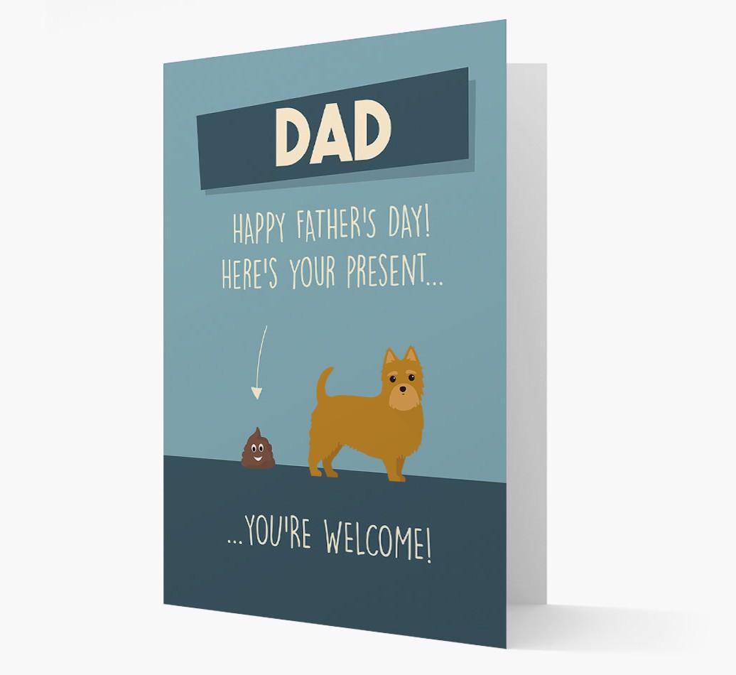 'Dad, here's your present...' Card for {breedFullName} Dad