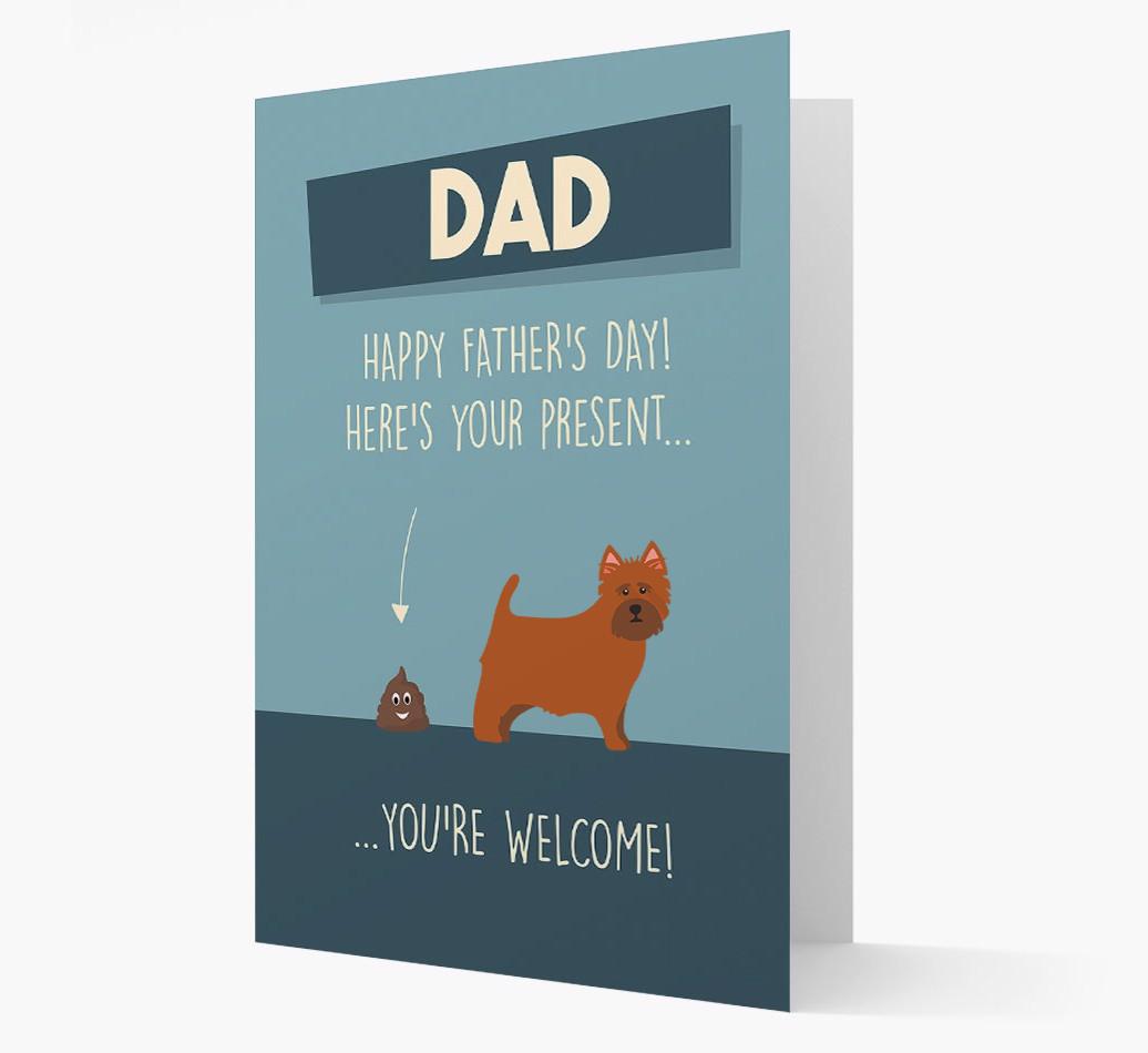 'Dad, here's your present...' Card for {breedFullName} Dad