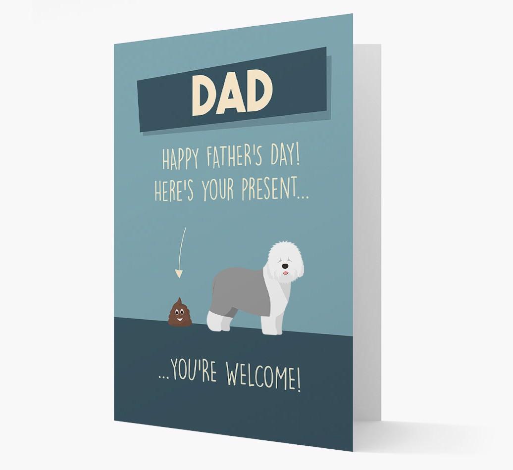 'Dad, here's your present...' Card for {breedFullName} Dad