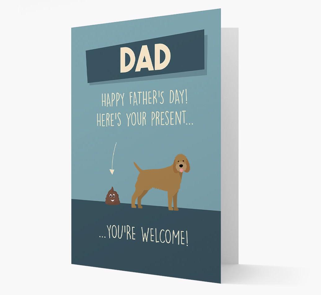 'Dad, here's your present...' Card for {breedFullName} Dad