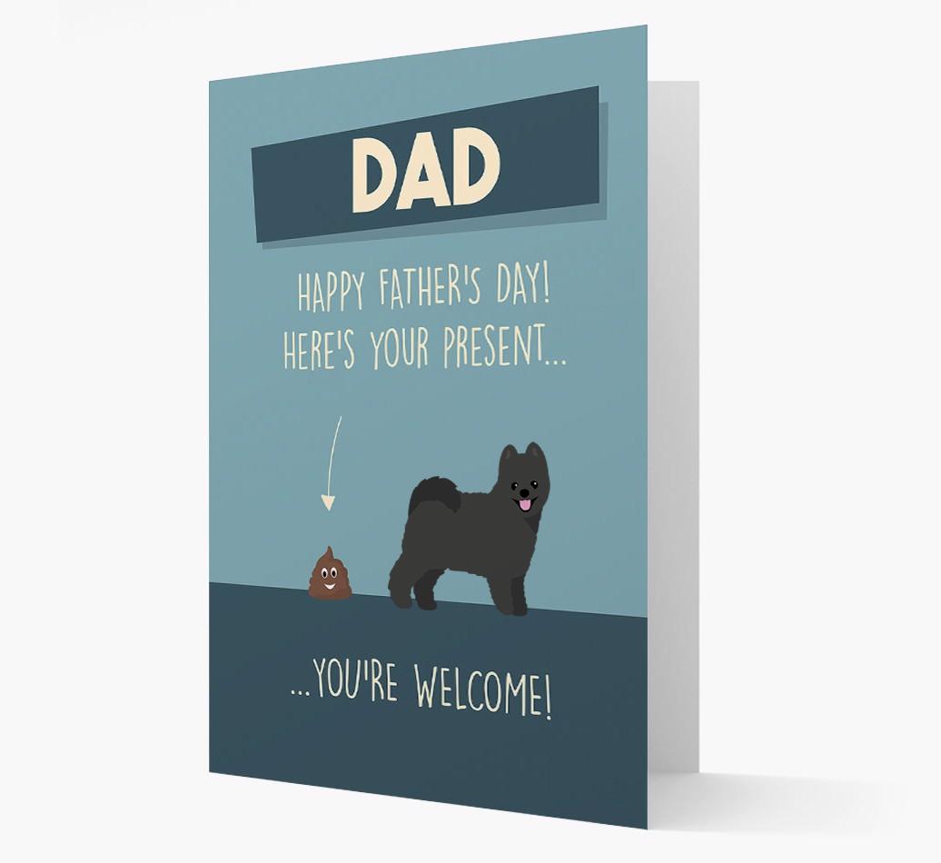 'Dad, here's your present...' Card for {breedFullName} Dad