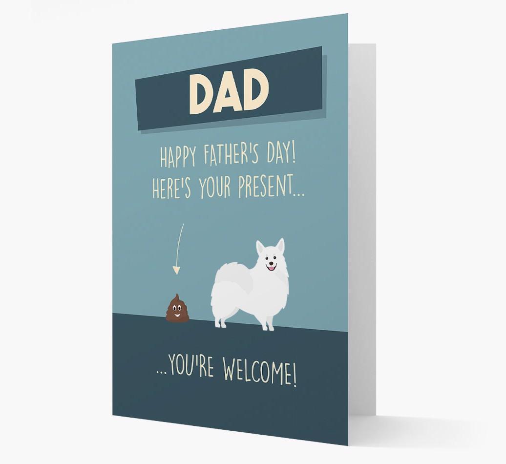 'Dad, here's your present...' Card for {breedFullName} Dad