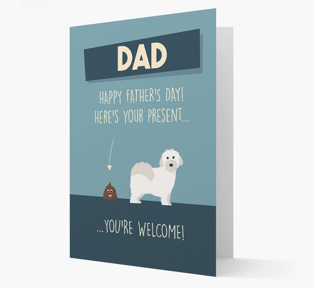 'Dad, here's your present...' Card for {breedFullName} Dad
