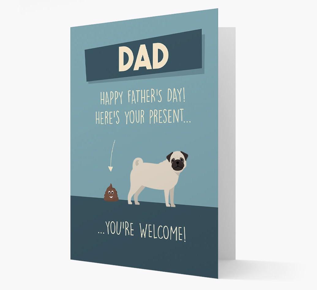 'Dad, here's your present...' Card for {breedFullName} Dad