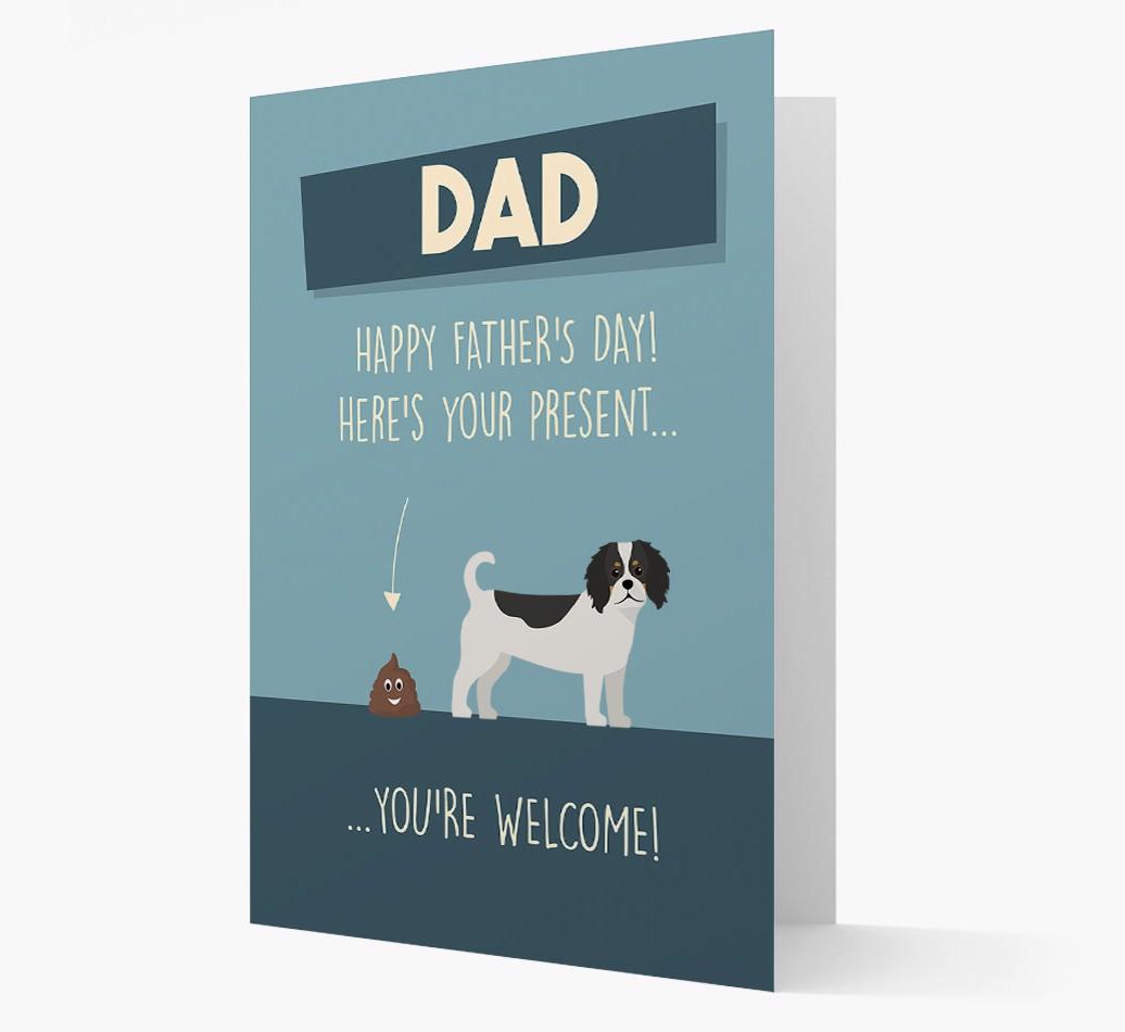 'Dad, here's your present...' Card for {breedFullName} Dad