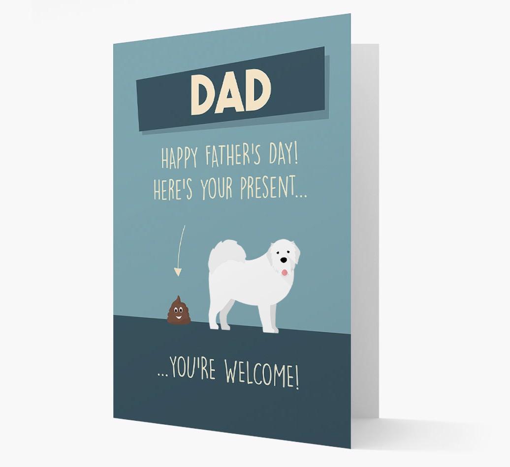 'Dad, here's your present...' Card for {breedFullName} Dad