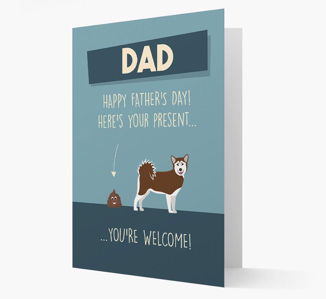 'Dad, here's your present...' Card for {breedFullName} Dad