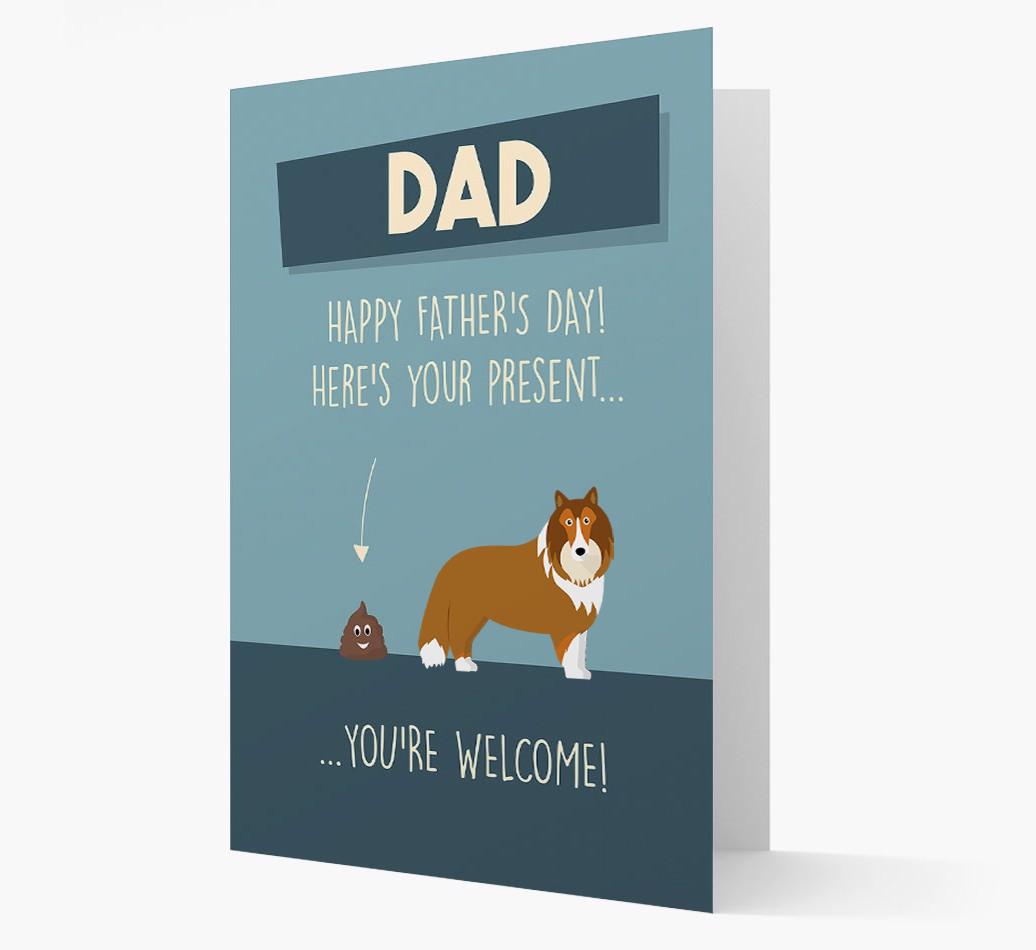 'Dad, here's your present...' Card for {breedFullName} Dad