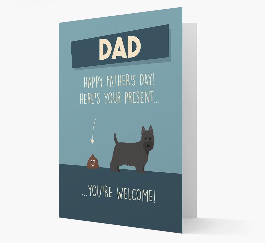 'Dad, here's your present...' Card for {breedFullName} Dad