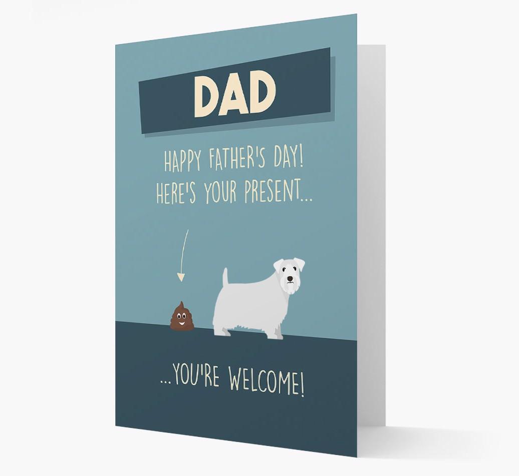 'Dad, here's your present...' Card for {breedFullName} Dad