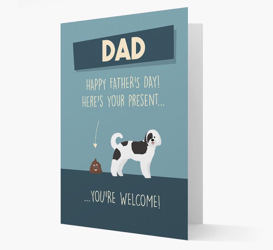 'Dad, here's your present...' Card for {breedFullName} Dad