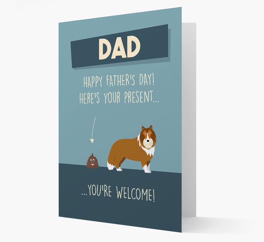 'Dad, here's your present...' Card for {breedFullName} Dad