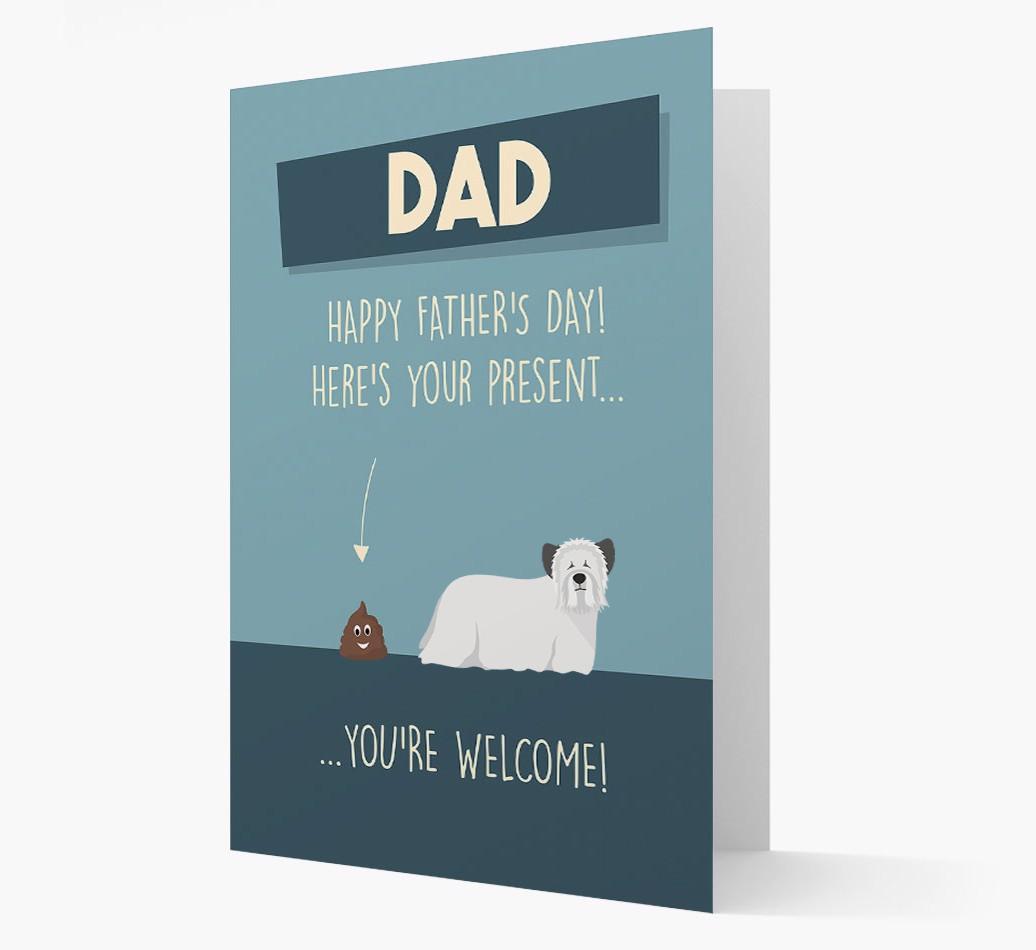 'Dad, here's your present...' Card for {breedFullName} Dad